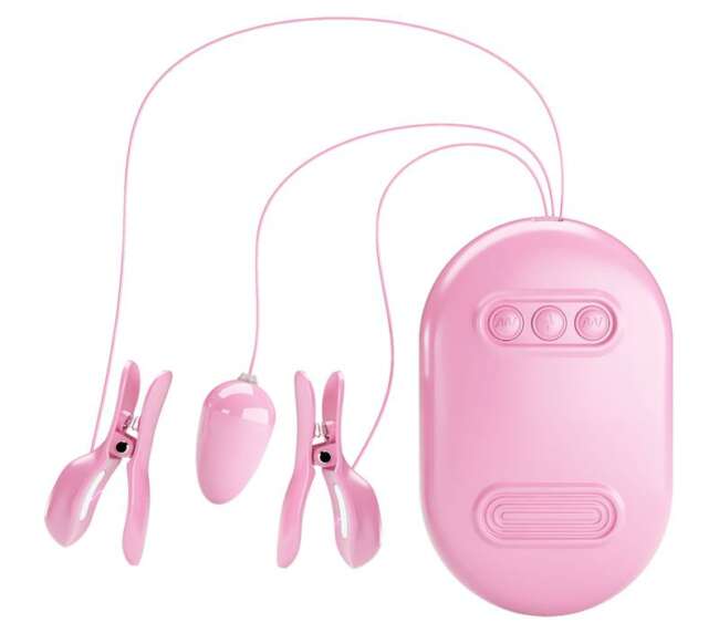 Surprise Box Vibrating Egg and Electric Shock Nipple Clamps Pink