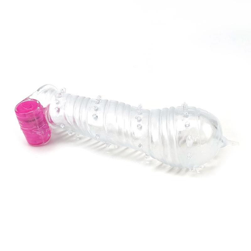 Textured Penis Sleeve with Vibration Bullet Clear – Image 5