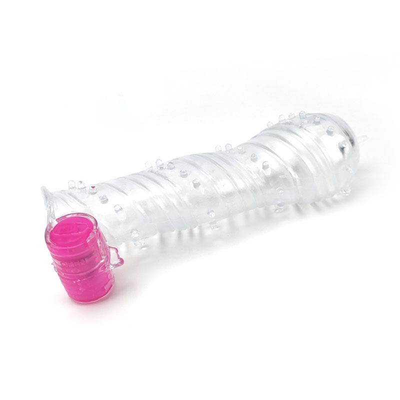 Textured Penis Sleeve with Vibration Bullet Clear – Image 6