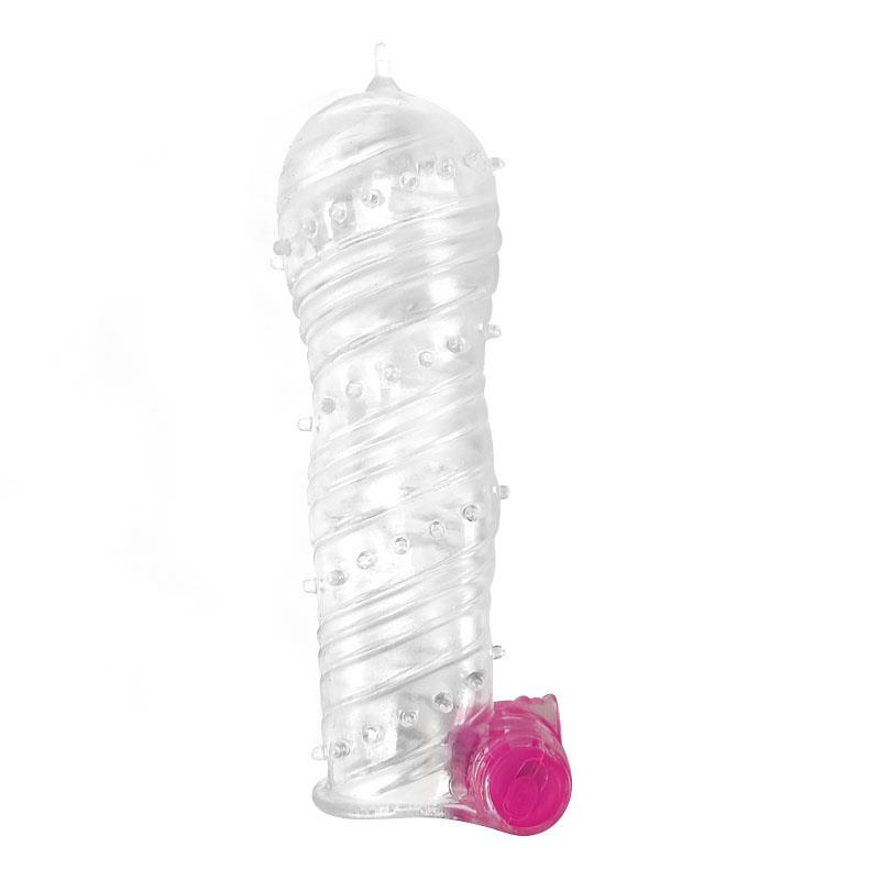Textured Penis Sleeve with Vibration Bullet Clear – Image 7