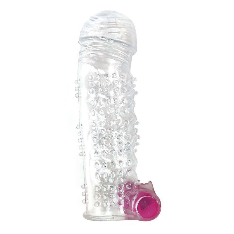 Textured Penis Sleeve with Vibration Clear – Image 3