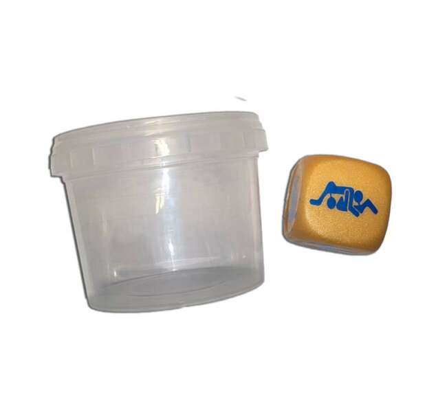 White Position Dice in a Plastic Jar for Guys
