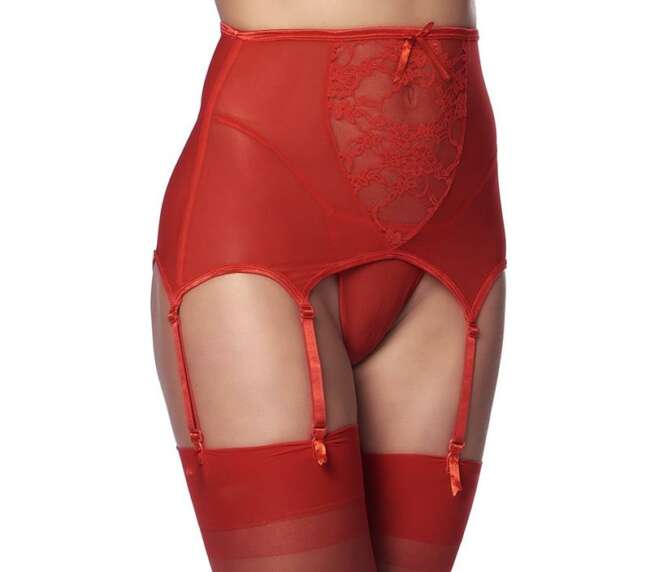 Wide Garter Belt with Stocking Red