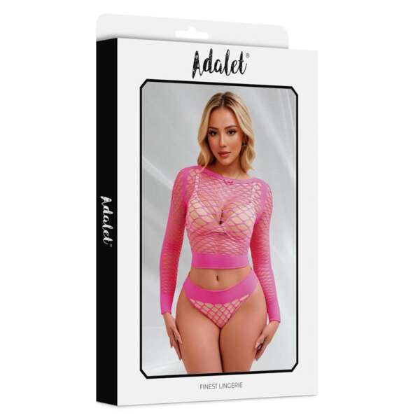 Yara Long Sleeve Fishnet Set Pink Fluor One Size – Image 3